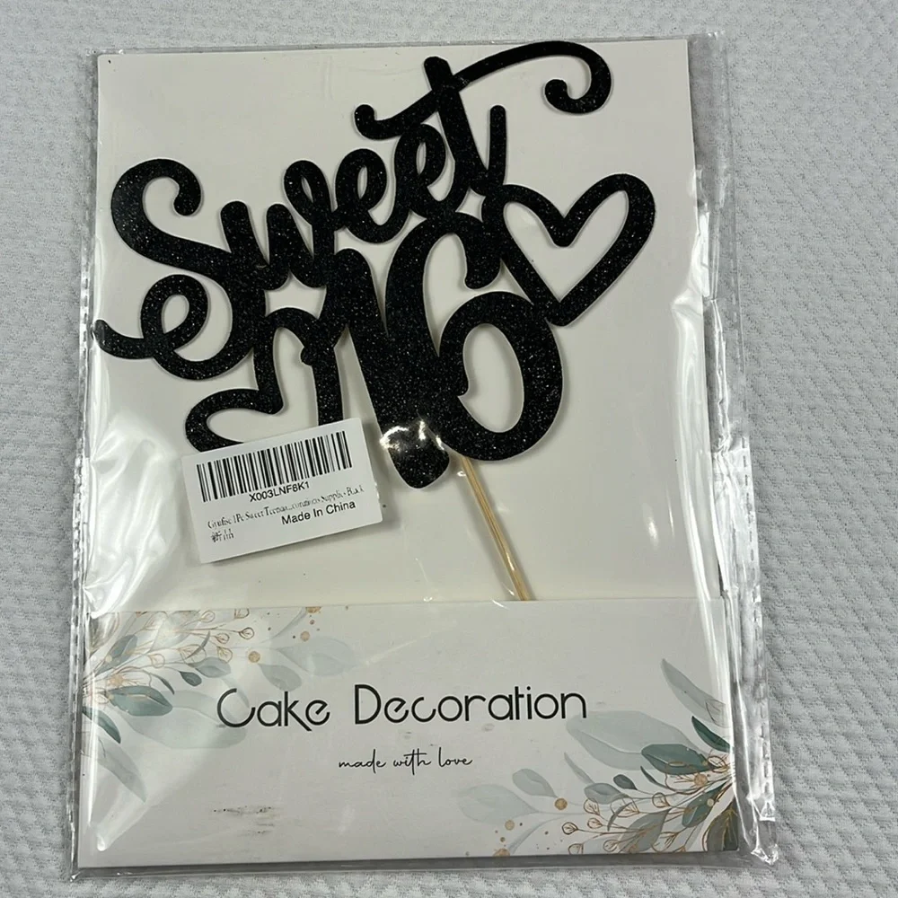 Sweet 16 Cake Topper Black Glitter
